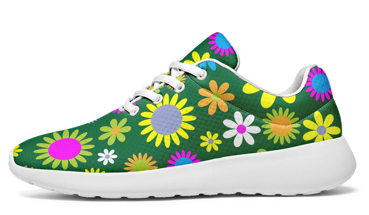 Green Retro Flowers Sneakers - Offbeat Sweetie