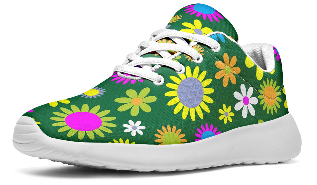 Green Retro Flowers Sneakers - Offbeat Sweetie