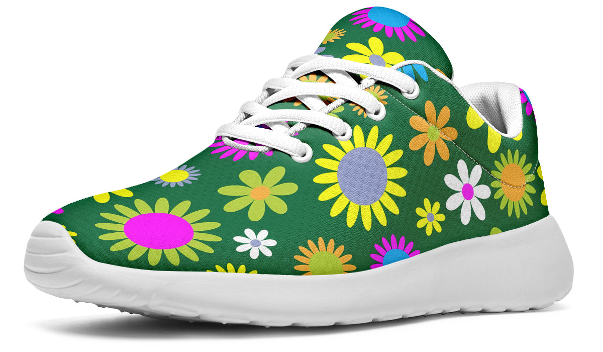 Green Retro Flowers Sneakers - Offbeat Sweetie