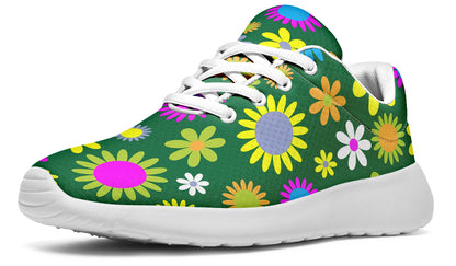Green Retro Flowers Sneakers - Offbeat Sweetie