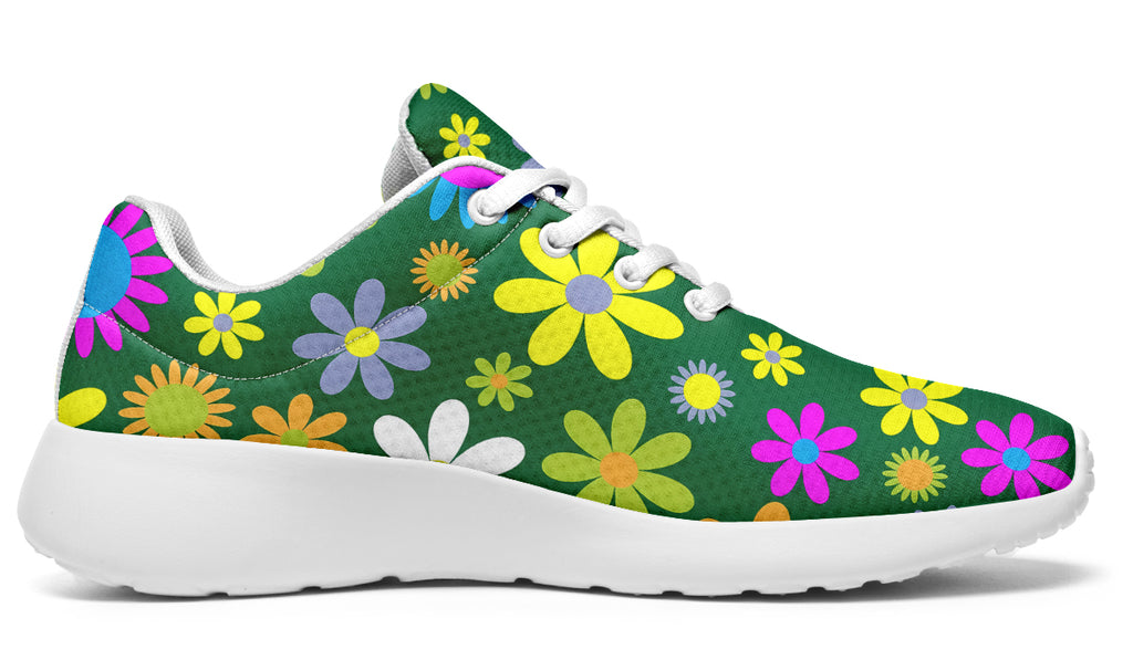 Green Retro Flowers Sneakers - Offbeat Sweetie