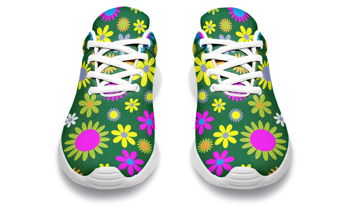 Green Retro Flowers Sneakers - Offbeat Sweetie