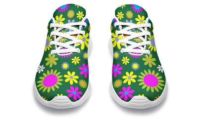 Green Retro Flowers Sneakers - Offbeat Sweetie