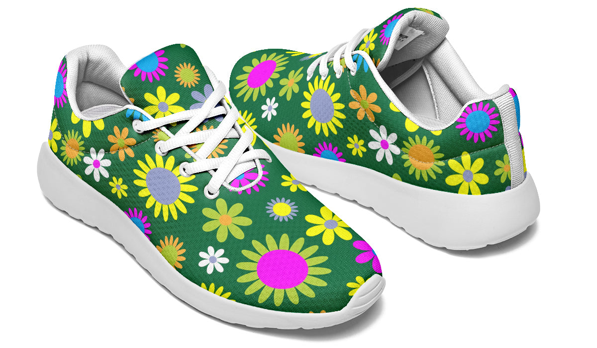 Green Retro Flowers Sneakers - Offbeat Sweetie