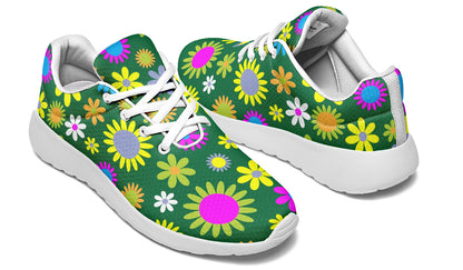 Green Retro Flowers Sneakers - Offbeat Sweetie