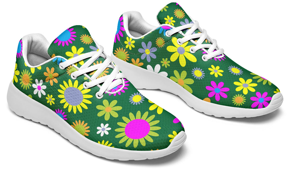Green Retro Flowers Sneakers - Offbeat Sweetie