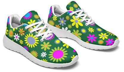 Green Retro Flowers Sneakers - Offbeat Sweetie
