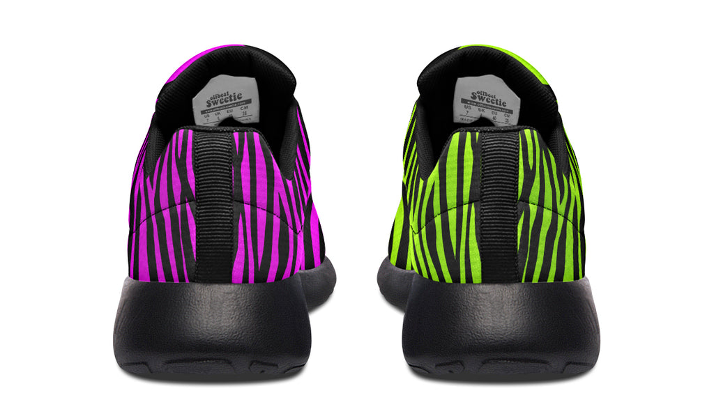 Green and Fuchsia Mismatched Neon Zebra Sneakers