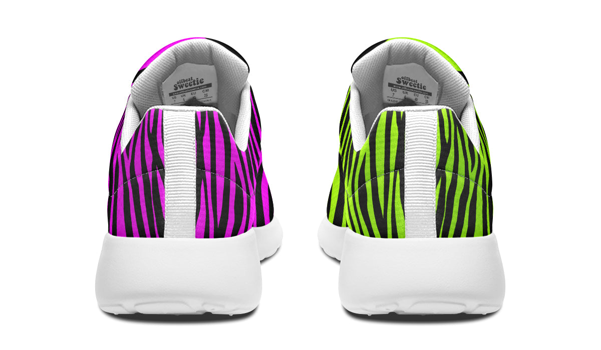 Green and Fuchsia Mismatched Neon Zebra Sneakers
