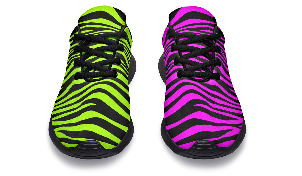Green and Fuchsia Mismatched Neon Zebra Sneakers