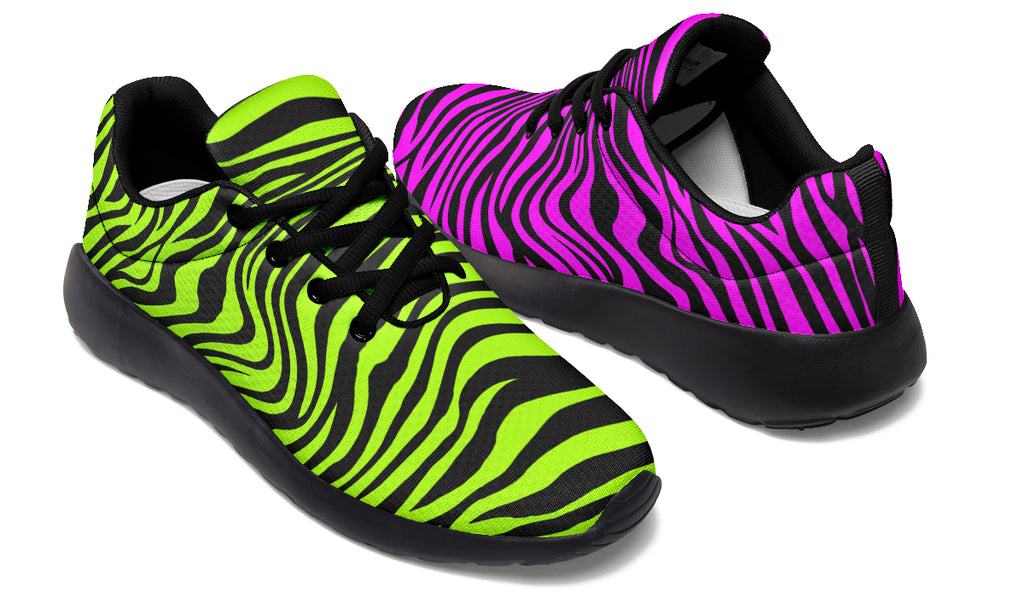 Green and Fuchsia Mismatched Neon Zebra Sneakers