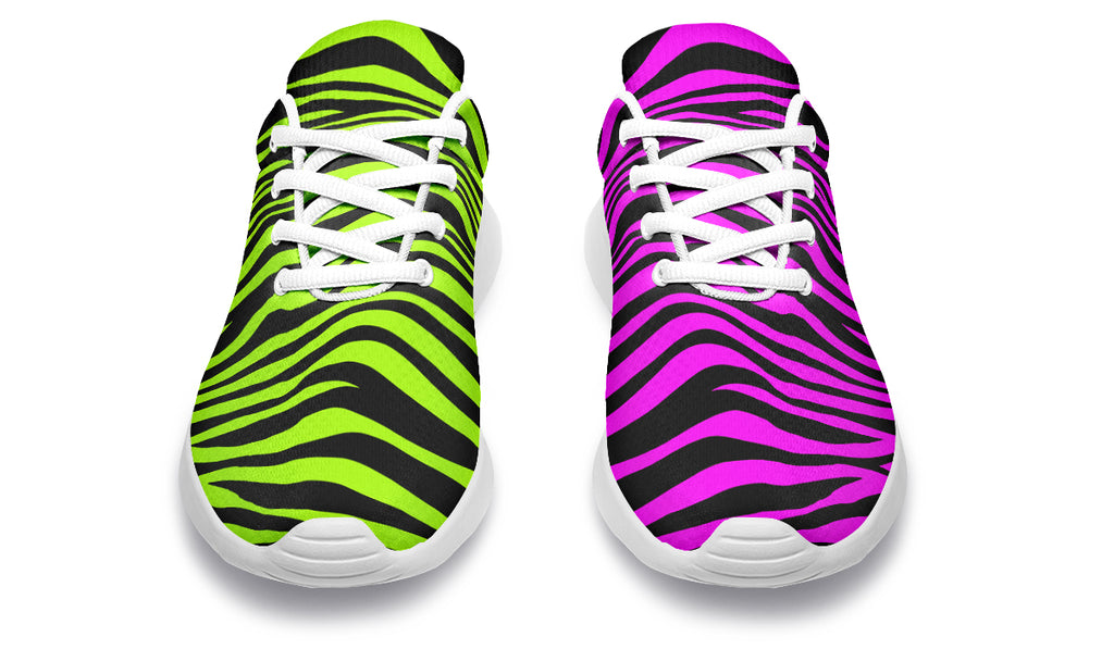 Green and Fuchsia Mismatched Neon Zebra Sneakers