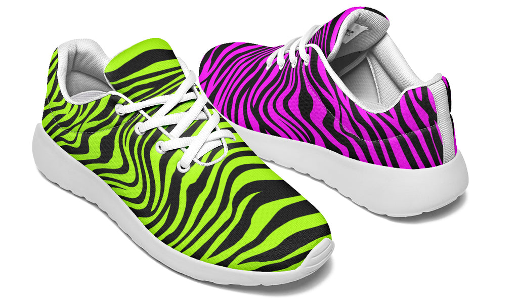 Green and Fuchsia Mismatched Neon Zebra Sneakers