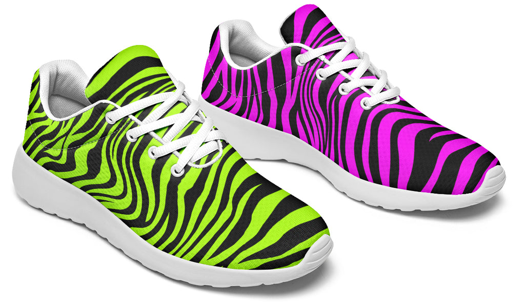 Green and Fuchsia Mismatched Neon Zebra Sneakers