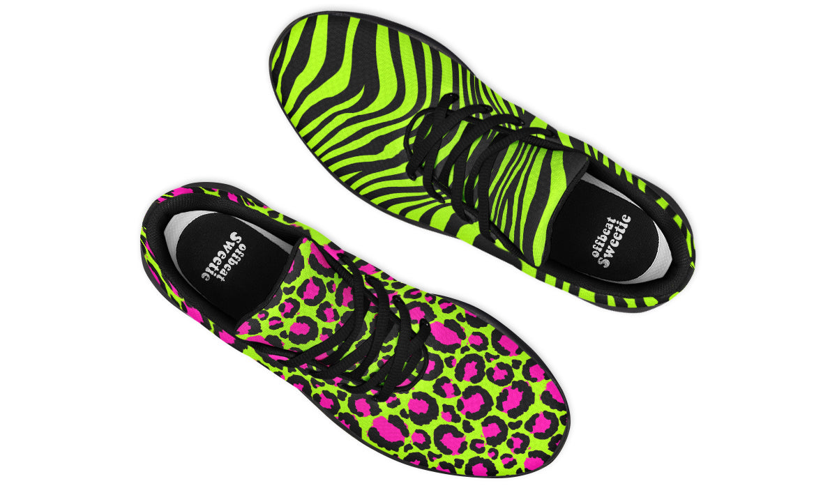 Neon Leopard x Neon Zebra Green Mismatch Sneakers