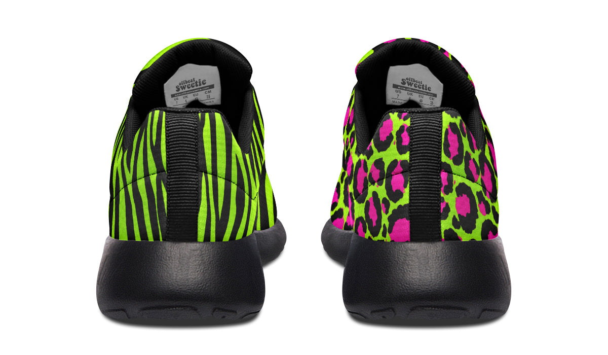 Neon Leopard x Neon Zebra Green Mismatch Sneakers