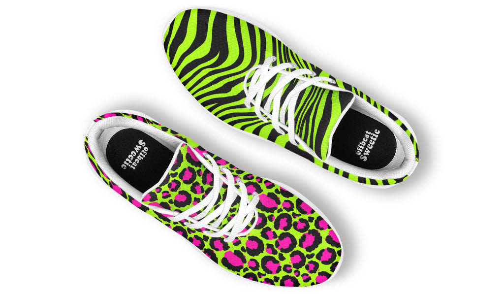Neon Leopard x Neon Zebra Green Mismatch Sneakers