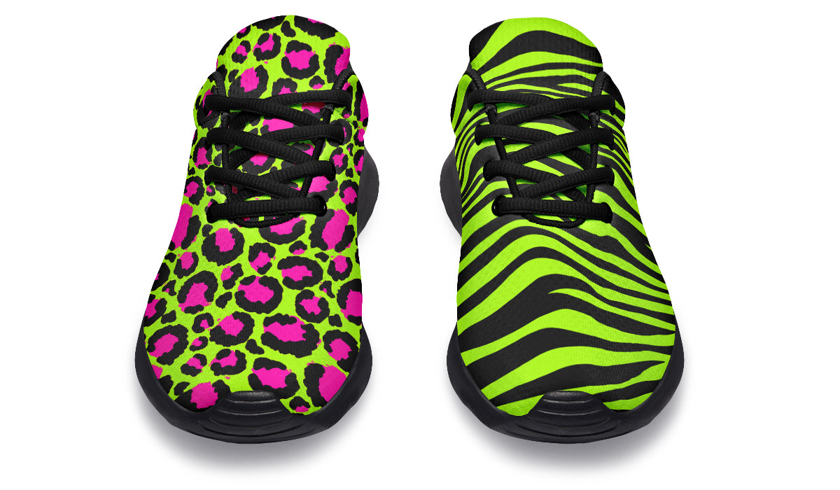 Neon Leopard x Neon Zebra Green Mismatch Sneakers