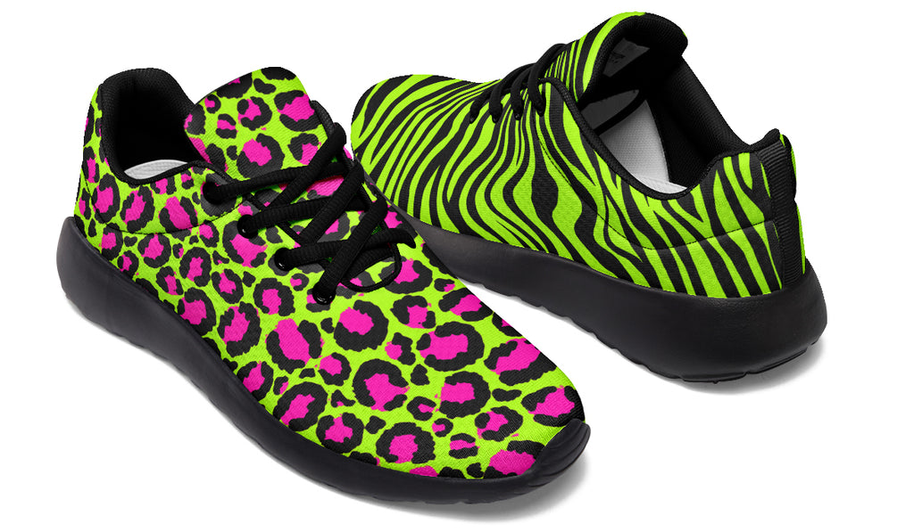 Neon Leopard x Neon Zebra Green Mismatch Sneakers