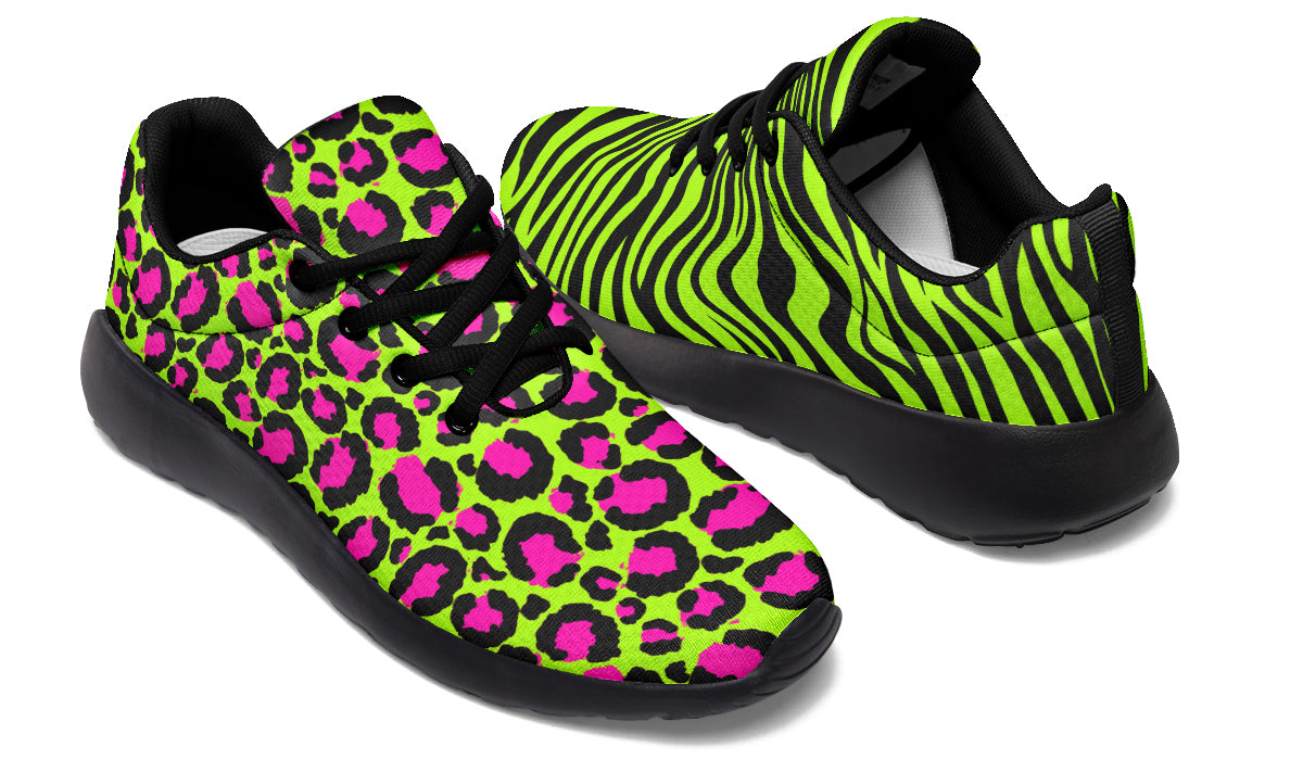 Neon Leopard x Neon Zebra Green Mismatch Sneakers