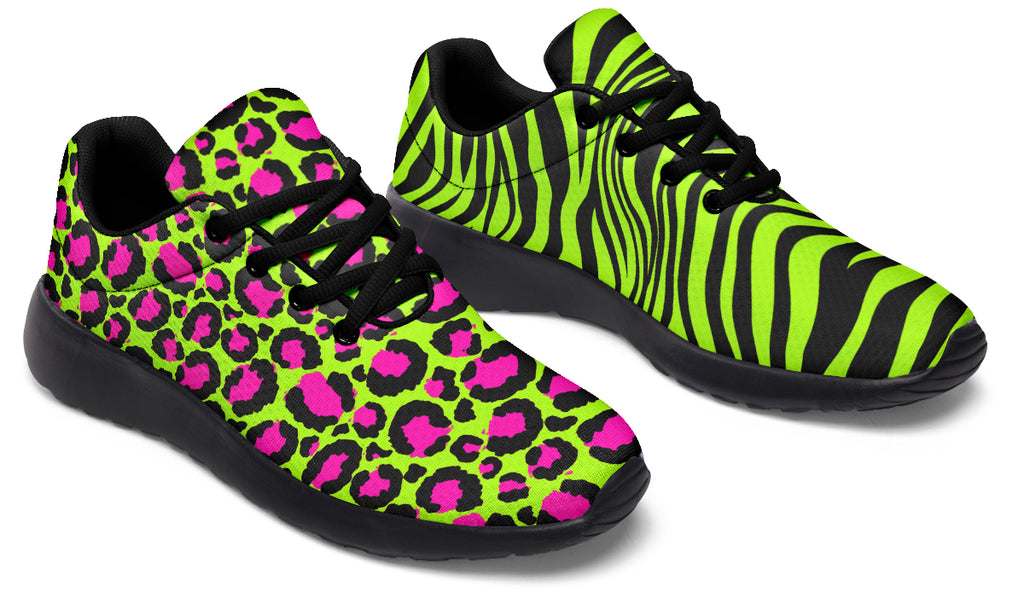 Neon Leopard x Neon Zebra Green Mismatch Sneakers