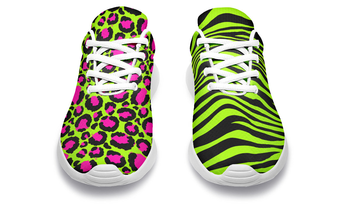 Neon Leopard x Neon Zebra Green Mismatch Sneakers