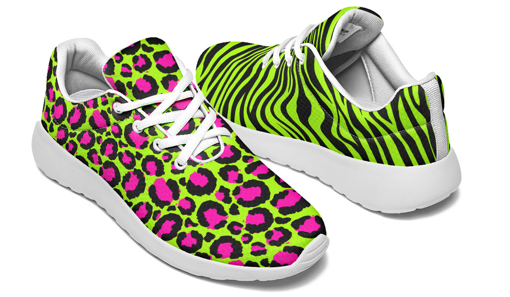 Neon Leopard x Neon Zebra Green Mismatch Sneakers