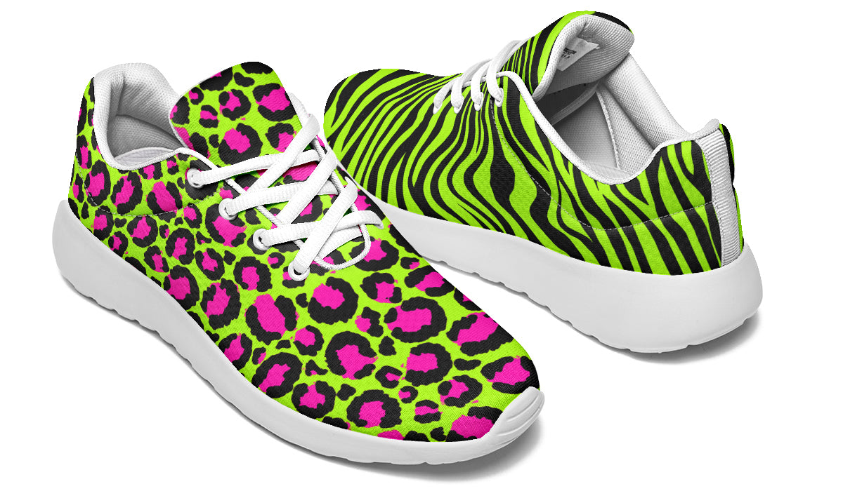 Neon Leopard x Neon Zebra Green Mismatch Sneakers