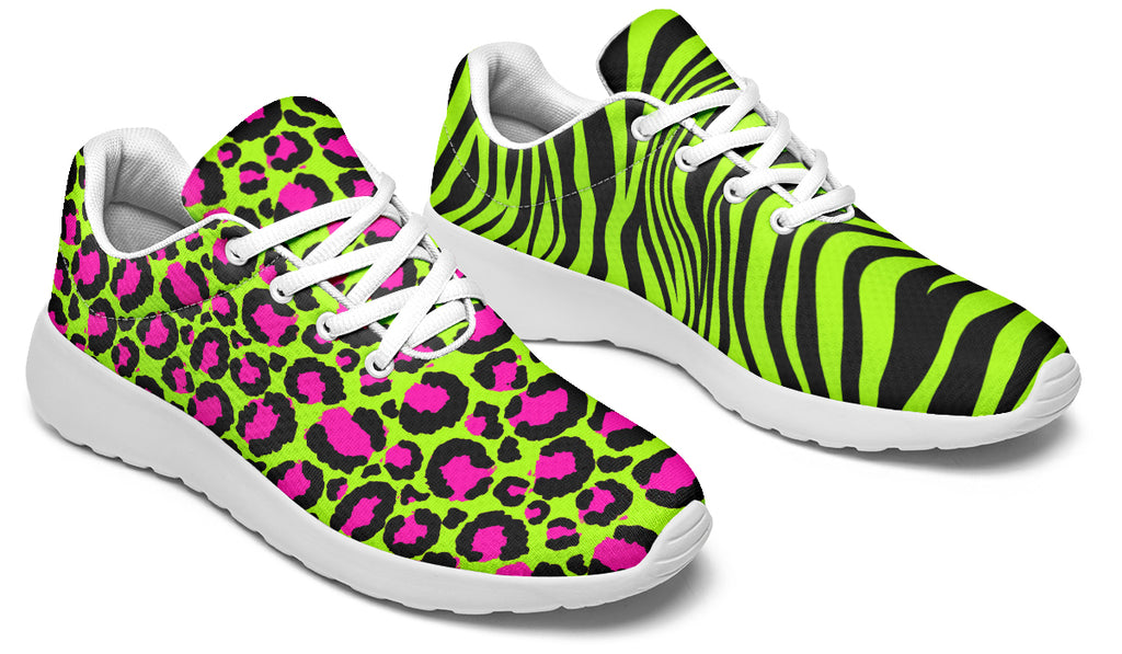 Neon Leopard x Neon Zebra Green Mismatch Sneakers