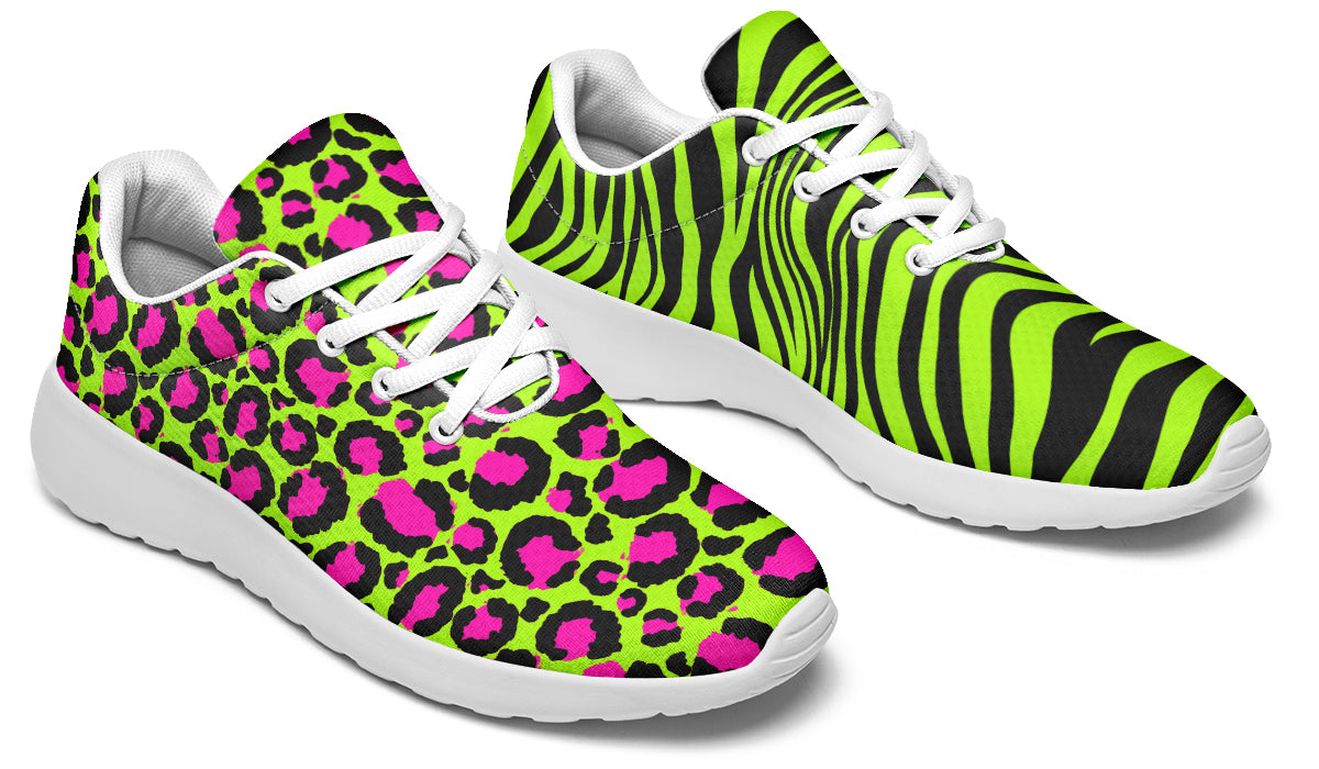Neon Leopard x Neon Zebra Green Mismatch Sneakers