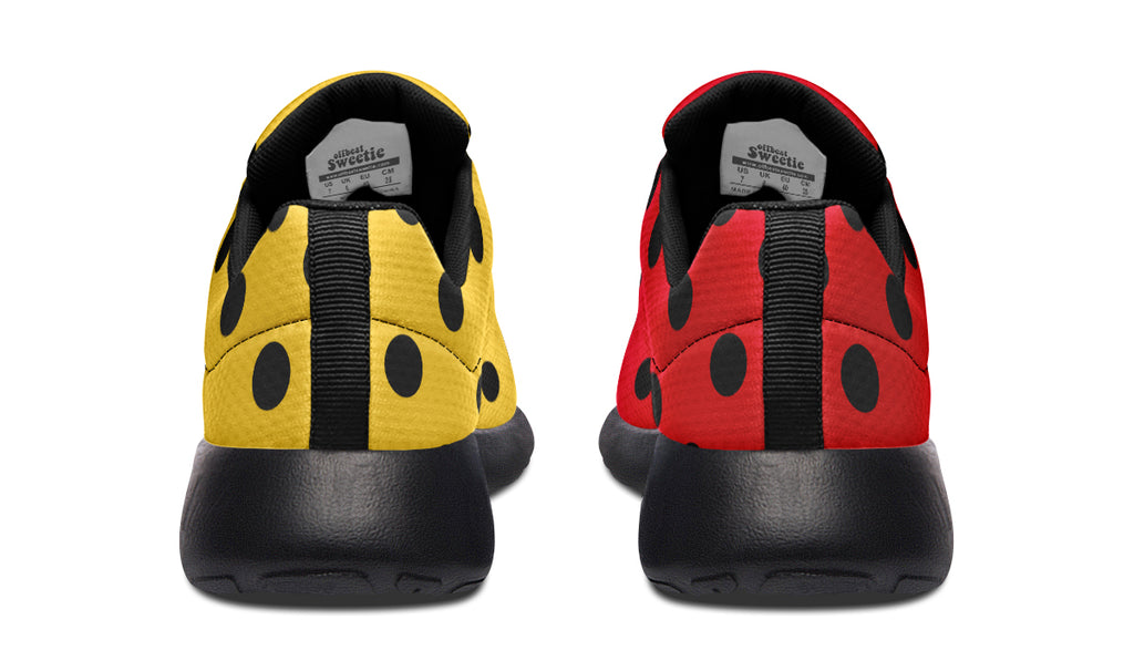 Red And Yellow Mismatched Polka Dot Sneakers