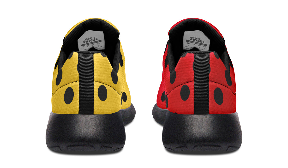 Red And Yellow Mismatched Polka Dot Sneakers