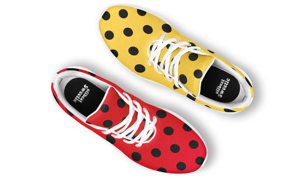 Red And Yellow Mismatched Polka Dot Sneakers