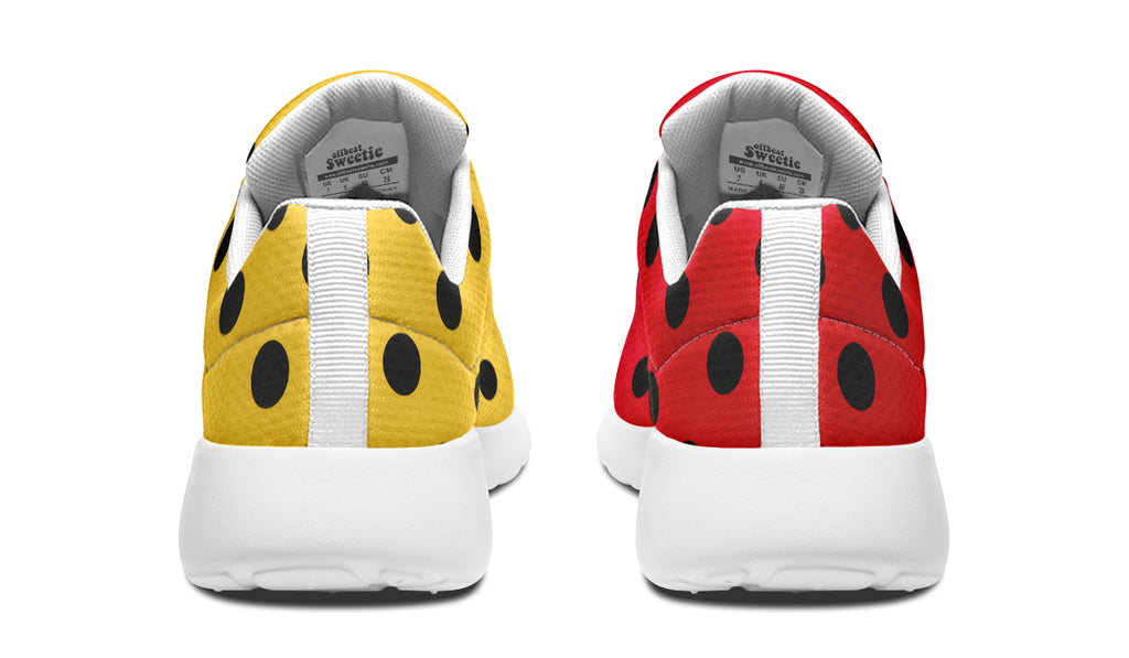 Red And Yellow Mismatched Polka Dot Sneakers