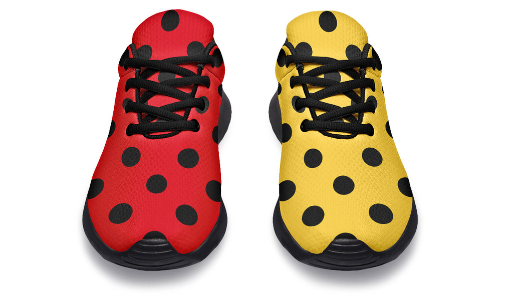 Red And Yellow Mismatched Polka Dot Sneakers