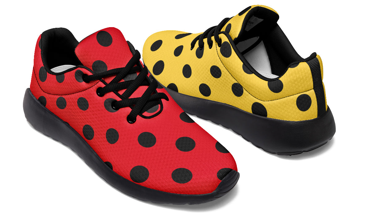Red And Yellow Mismatched Polka Dot Sneakers