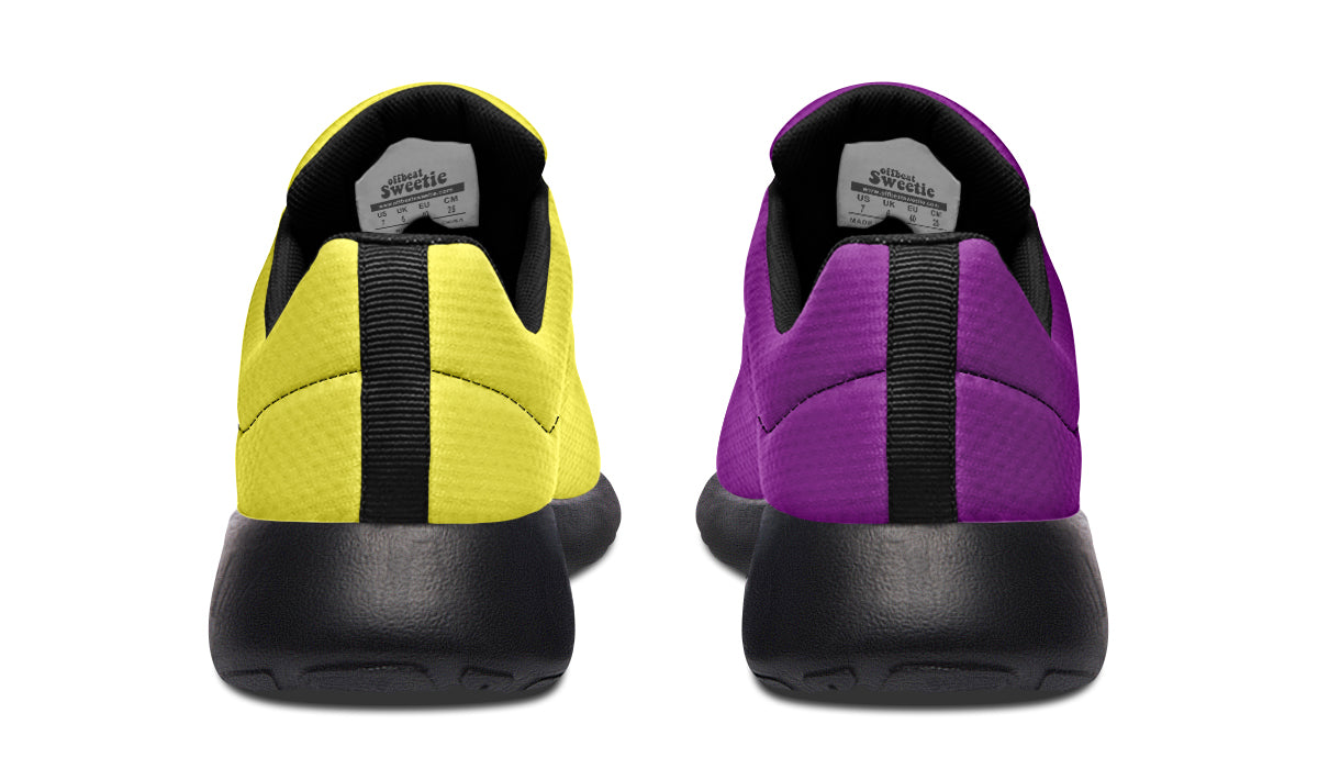 Yellow And Purple Mismatch Sneakers - Offbeat Sweetie