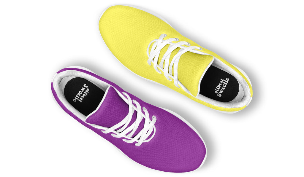 Yellow And Purple Mismatch Sneakers - Offbeat Sweetie
