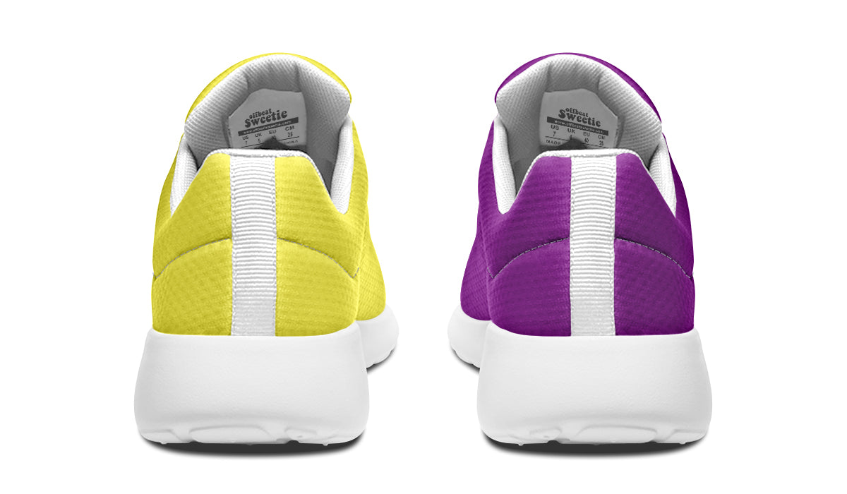 Yellow And Purple Mismatch Sneakers - Offbeat Sweetie