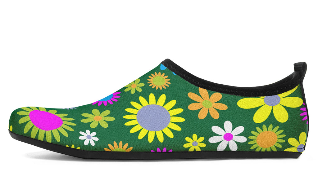 Green Retro Flowers Water Shoes - Offbeat Sweetie