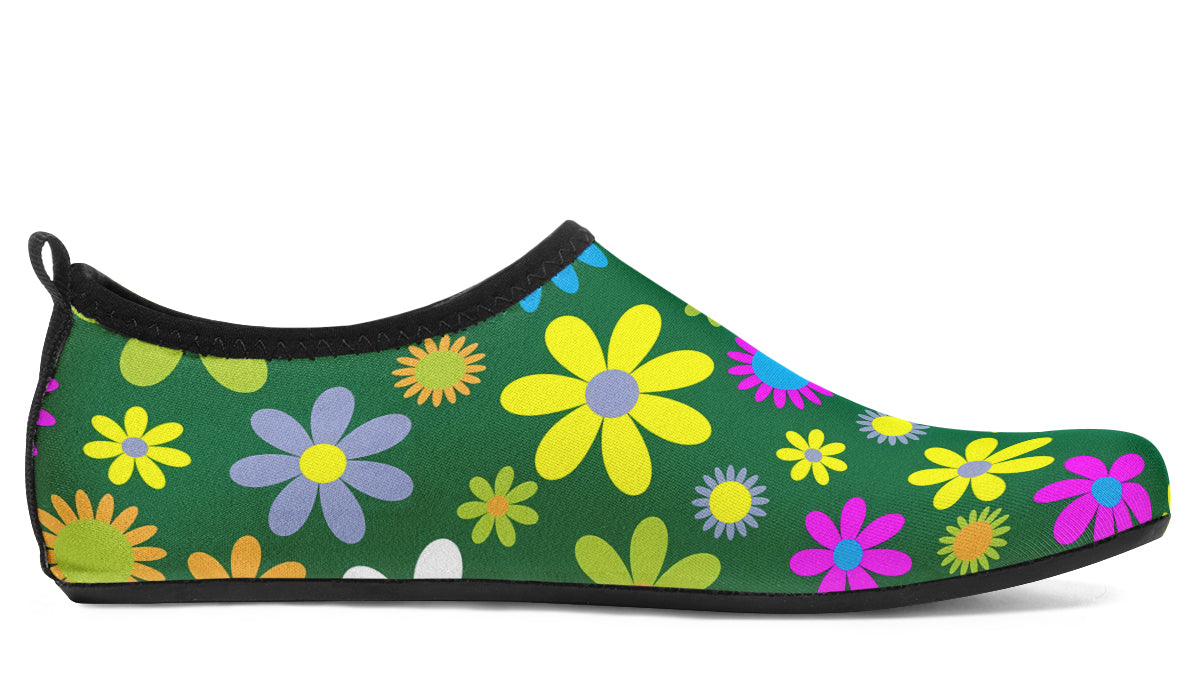 Green Retro Flowers Water Shoes - Offbeat Sweetie
