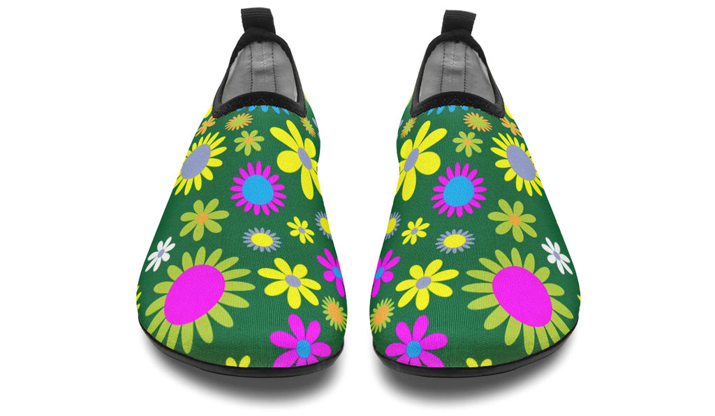 Green Retro Flowers Water Shoes - Offbeat Sweetie