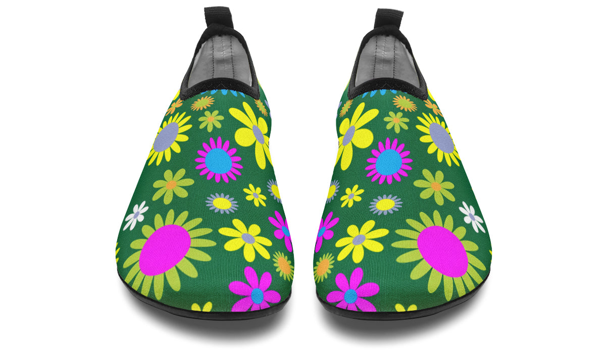 Green Retro Flowers Water Shoes - Offbeat Sweetie
