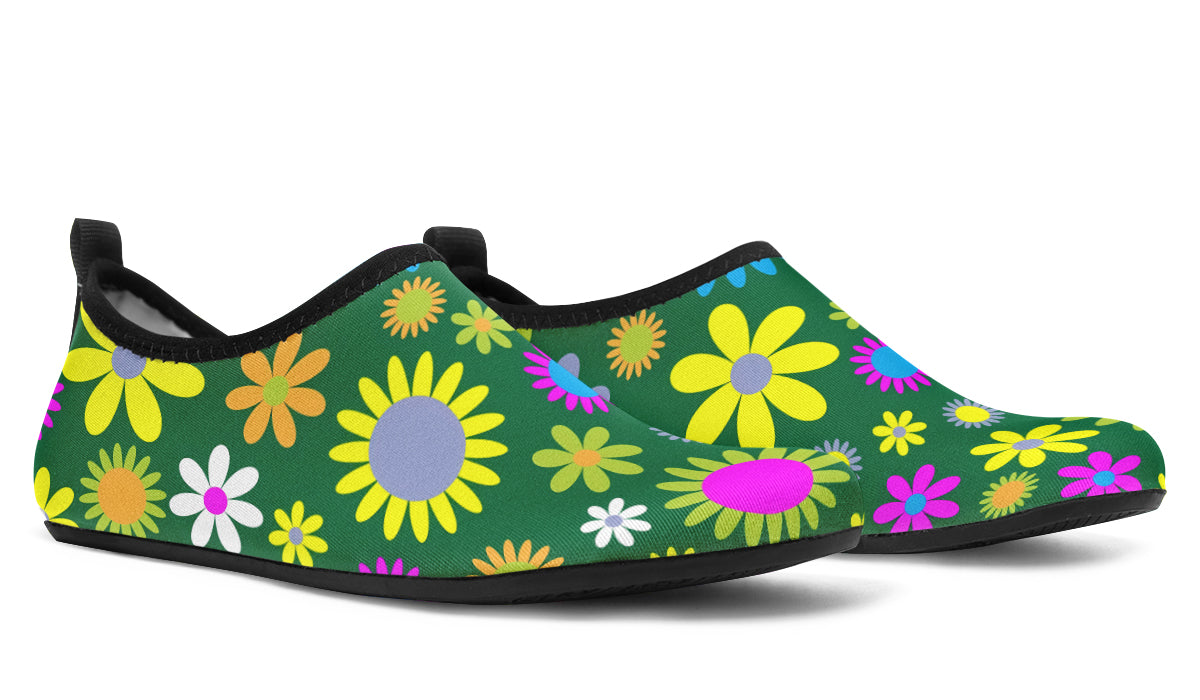 Green Retro Flowers Water Shoes - Offbeat Sweetie