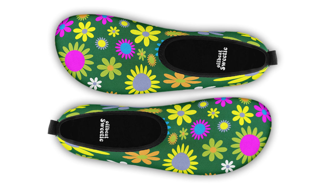 Green Retro Flowers Water Shoes - Offbeat Sweetie