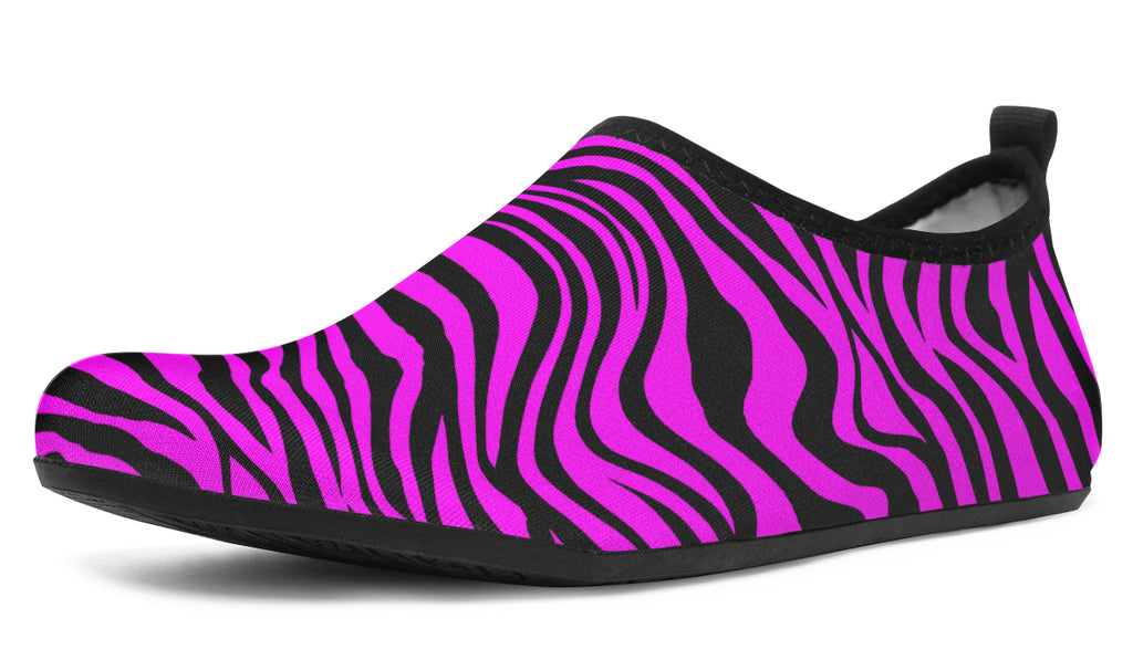 Green and Fuchsia Mismatched Neon Zebra Water Shoes