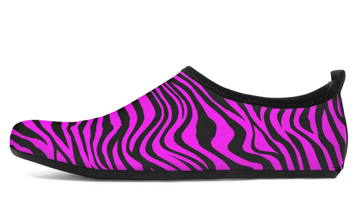 Green and Fuchsia Mismatched Neon Zebra Water Shoes