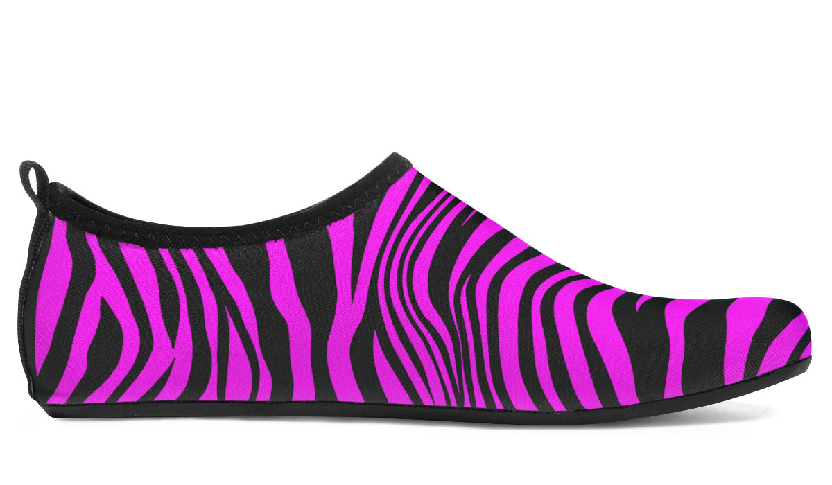 Green and Fuchsia Mismatched Neon Zebra Water Shoes