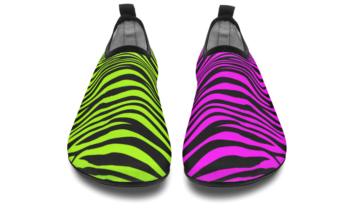 Green and Fuchsia Mismatched Neon Zebra Water Shoes
