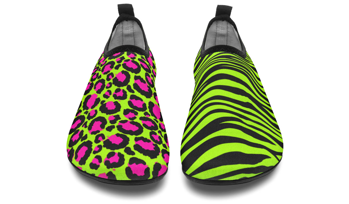 Neon Leopard x Neon Zebra Green Mismatch Water Shoes
